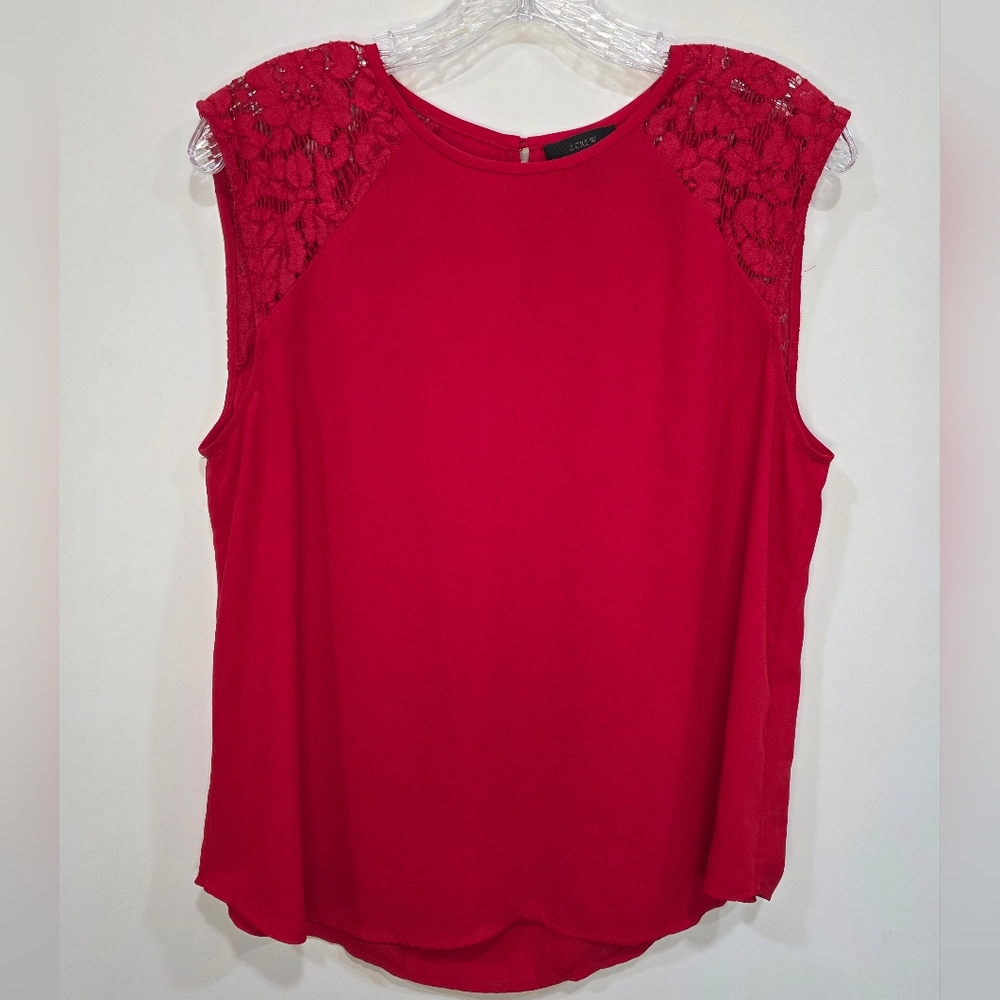 J. Crew Women's Sleeveless Round Neck Lace Shoulders Key Hole Back Red Sz 12